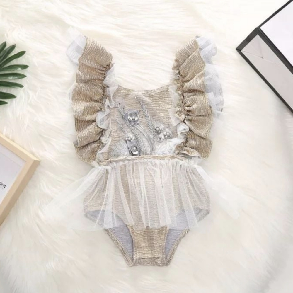 Gold Ruffle Tulle One-Piece Swimsuit for Kids